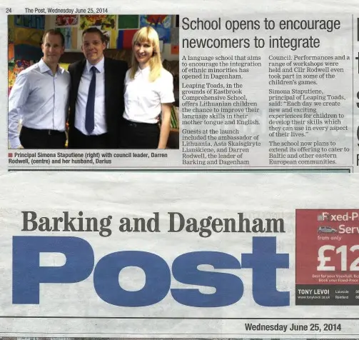 Article in Barking and Dagenham Post 